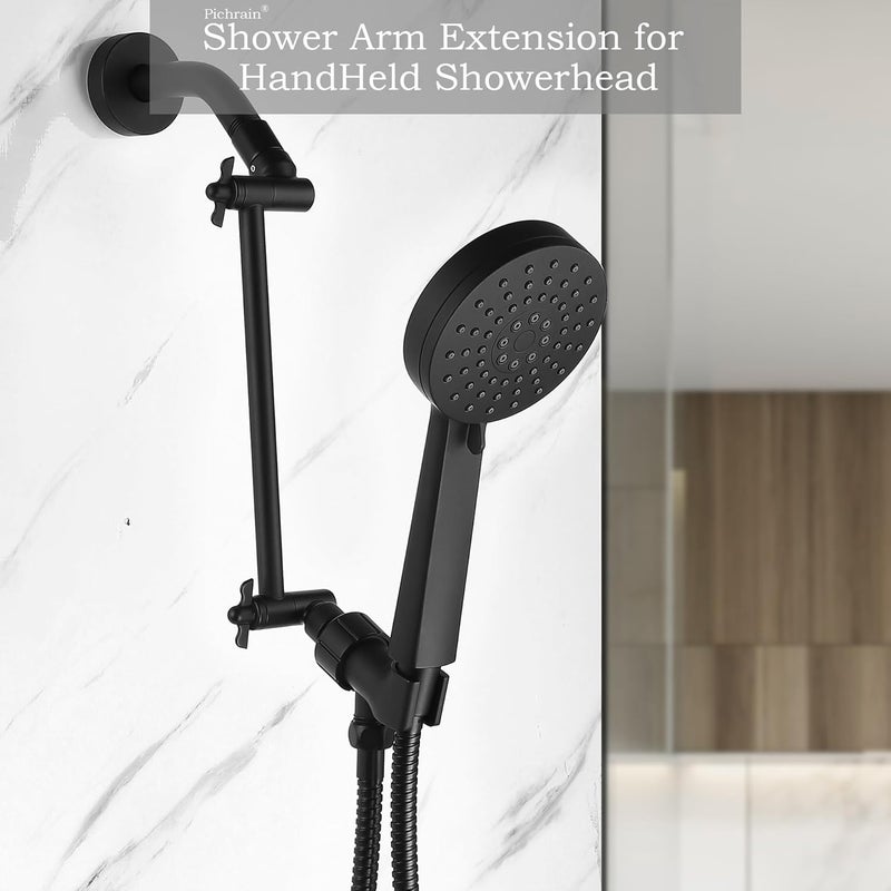 Pichrain Shower Extension Arm for Rain Showerheads, Angle & Height Adjustable, Universal Connector, Easy to Install - Matte Black, 10 Inch - Image 4